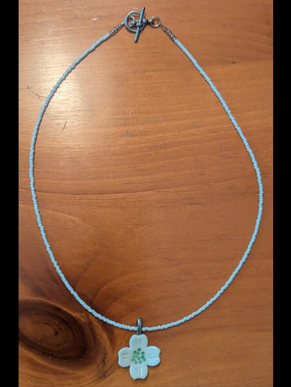 Dainty Porcelain Dogwood Beaded Necklace Handcrafted New